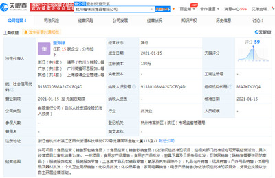 薇婭關聯(lián)公司成立食品新公司，注冊資本180萬布局廚具衛(wèi)具及日用雜品批發(fā)